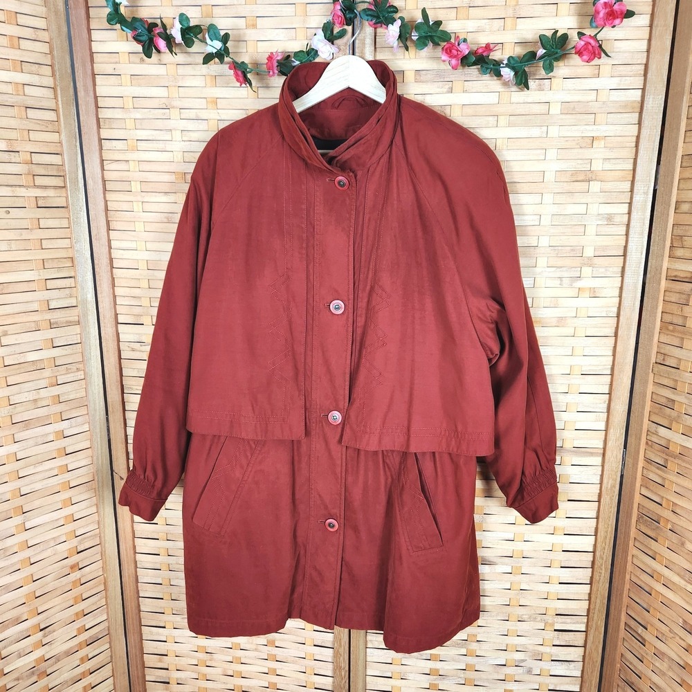Gallery Jacket Womens Small Red Coat, Wool Zipout Liner Button Up Pockets‎ Vtg
